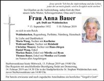 Traueranzeige Anna Bauer
