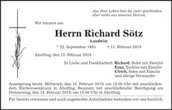 Traueranzeige Richard Sötz