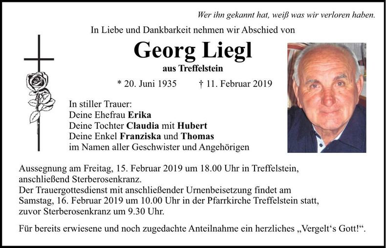 Traueranzeige Georg Liegl
