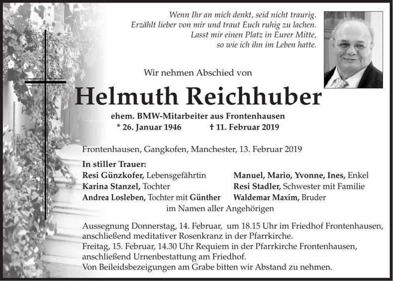 Traueranzeige Helmuth Reichhuber