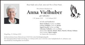 Traueranzeige Anna Vielhuber