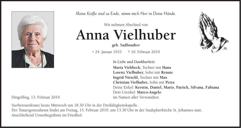 Traueranzeige Anna Vielhuber