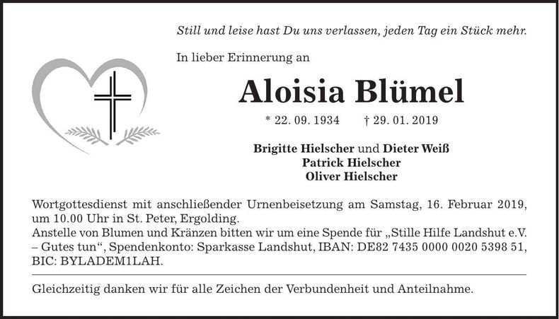 Traueranzeige Aloisia Blümel