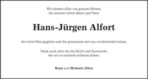 Traueranzeige Hans-Jürgen Alfort