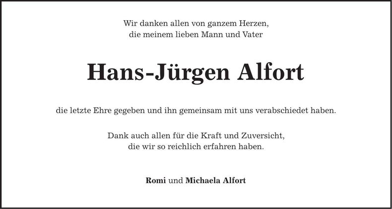 Traueranzeige Hans-Jürgen Alfort