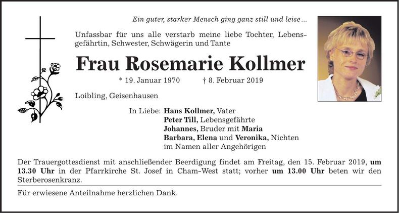 Traueranzeige Rosemarie Kollmer