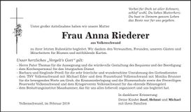 Traueranzeige Anna Riederer