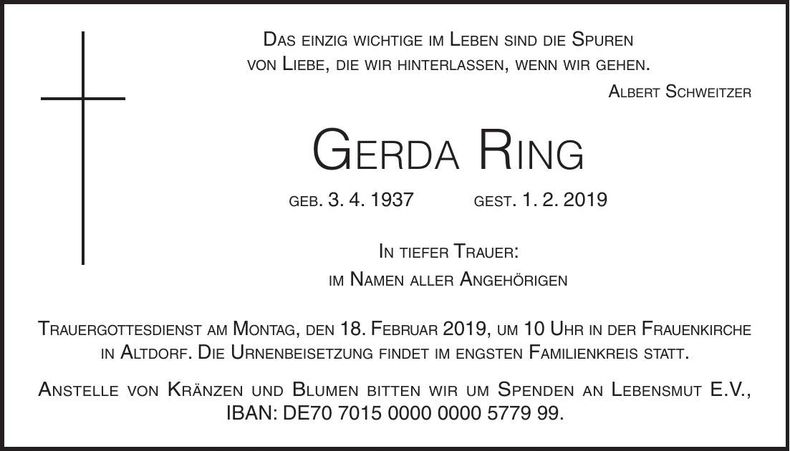 Traueranzeige Gerda Ring
