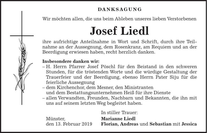 Traueranzeige Josef Liedl