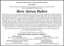 Traueranzeige Anton Huber