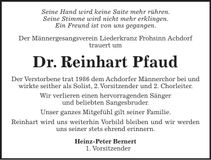 Traueranzeige Reinhart Pfaud