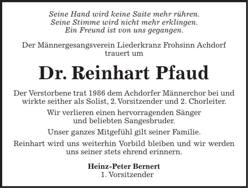 Traueranzeige Reinhart Pfaud
