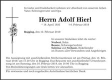 Traueranzeige Adolf Hierl