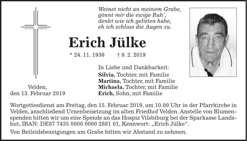 Traueranzeige Erich Jülke