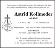 Traueranzeige Astrid Kollmeder