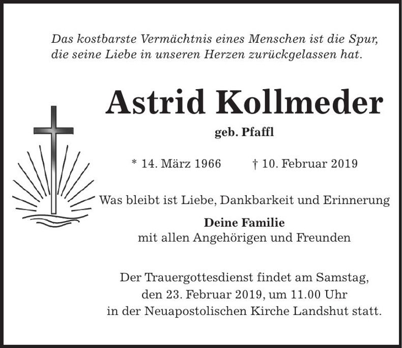 Traueranzeige Astrid Kollmeder