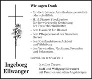 Traueranzeige Ingeborg Ellwanger