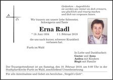 Traueranzeige Erna Radl