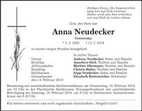 Traueranzeige Anna Neudecker
