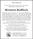 Traueranzeige Hermann Radlbeck
