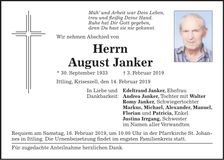 Traueranzeige August Janker