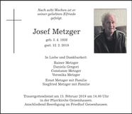 Traueranzeige Josef Metzger