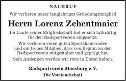 Traueranzeige Zehentmaier Lorenz