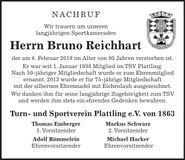 Traueranzeige Bruno Reichhart
