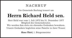 Traueranzeige Richard Held