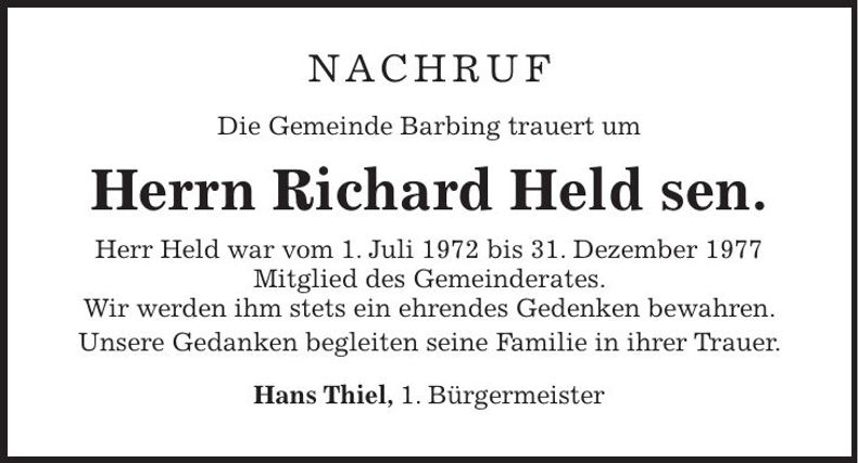 Traueranzeige Richard Held