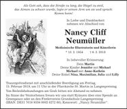 Traueranzeige Nancy Cliff Neumüller