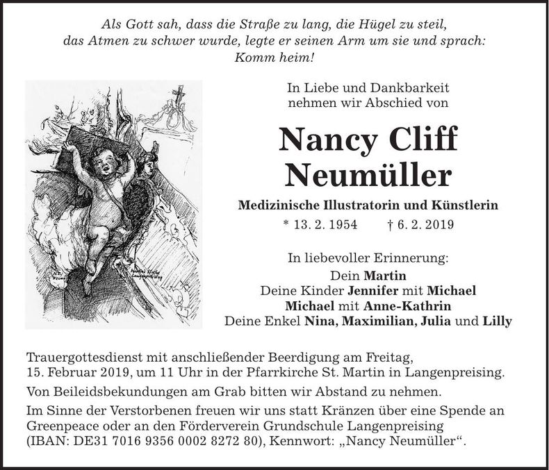 Traueranzeige Nancy Cliff Neumüller