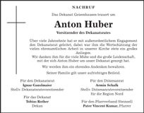 Traueranzeige Anton Huber