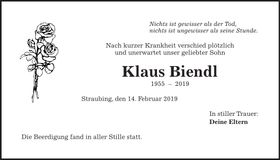 Traueranzeige Klaus Biendl