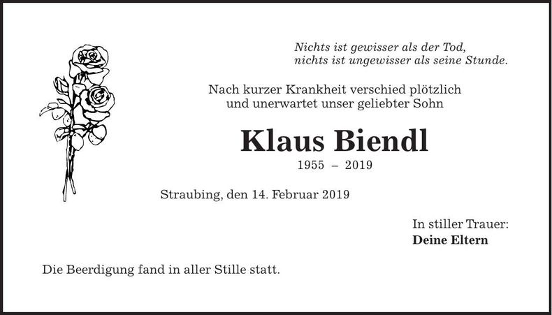Traueranzeige Klaus Biendl