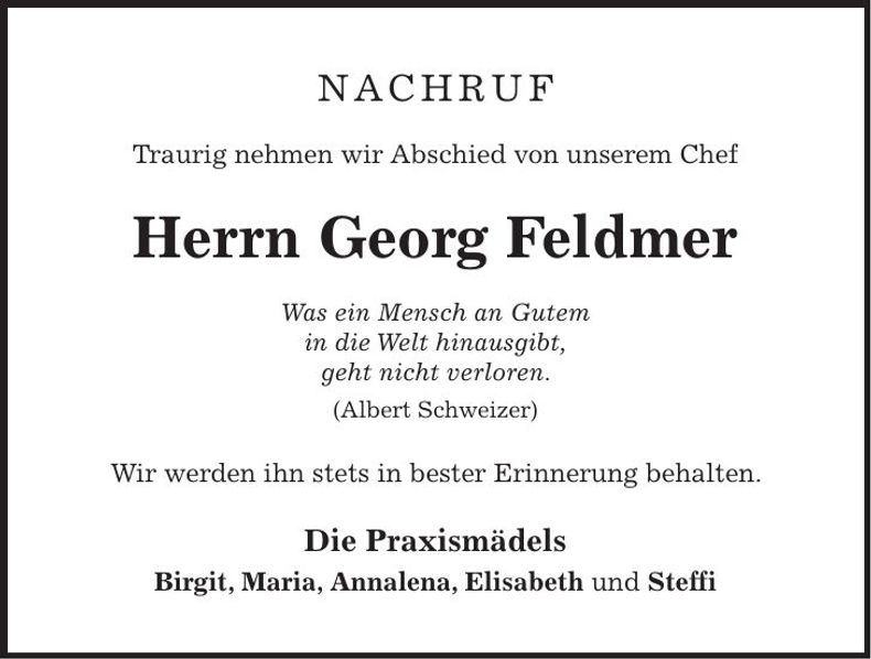 Traueranzeige Georg Feldmer