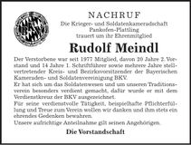 Traueranzeige Rudolf Meindl
