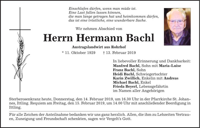 Traueranzeige Hermann Bachl