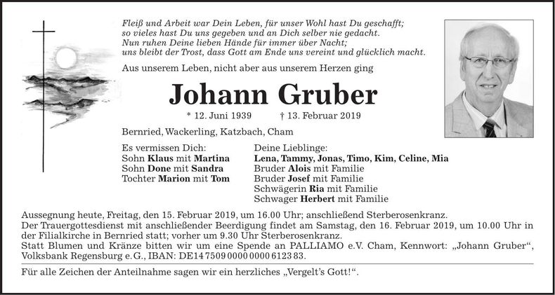 Traueranzeige Johann Gruber
