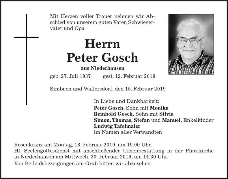 Traueranzeige Peter Gosch