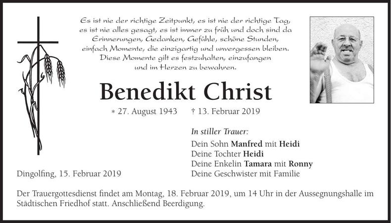 Traueranzeige Benedikt Christ