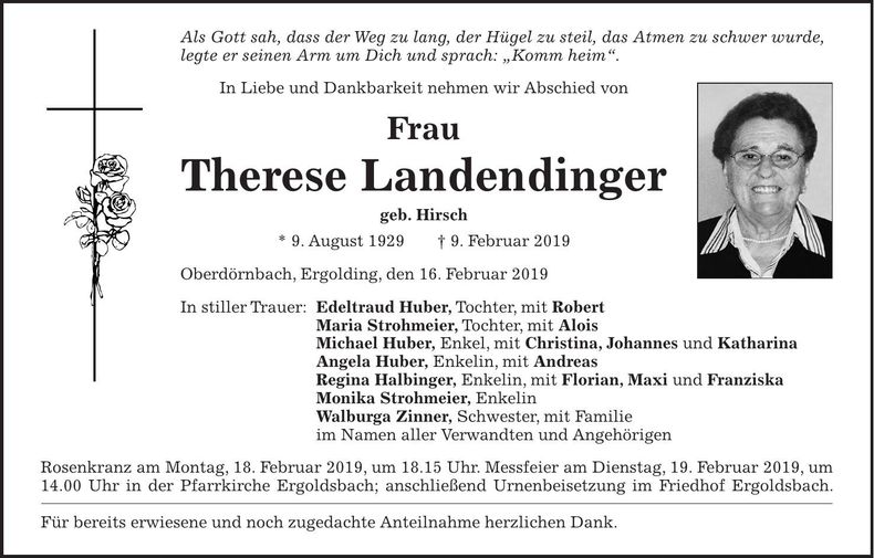 Traueranzeige Therese Landendinger