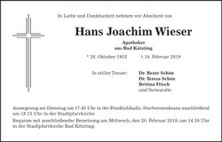 Traueranzeige Joachim Wieser