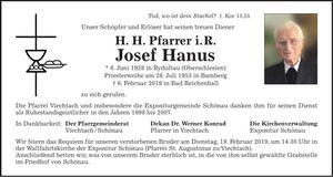Traueranzeige Hanus Josef