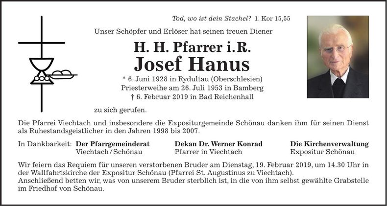 Traueranzeige Hanus Josef