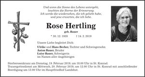Traueranzeige Rose Hertling
