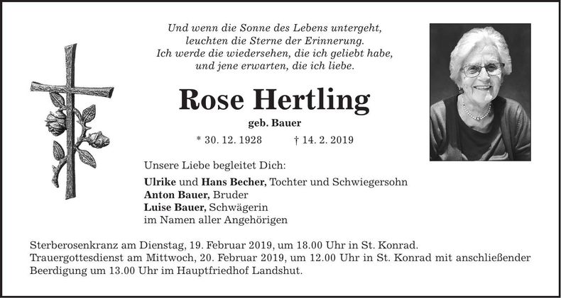 Traueranzeige Rose Hertling