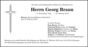 Traueranzeige Georg Braun