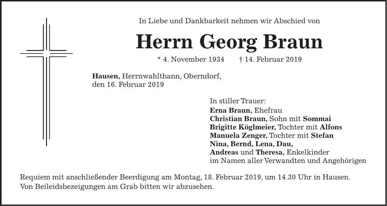 Traueranzeige Georg Braun