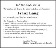 Traueranzeige Franz Lang